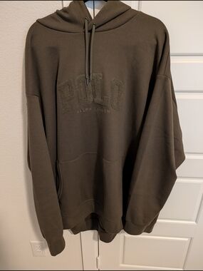 Ralph Lauren Olive Crewneck Hoodie with Chenille Logo
